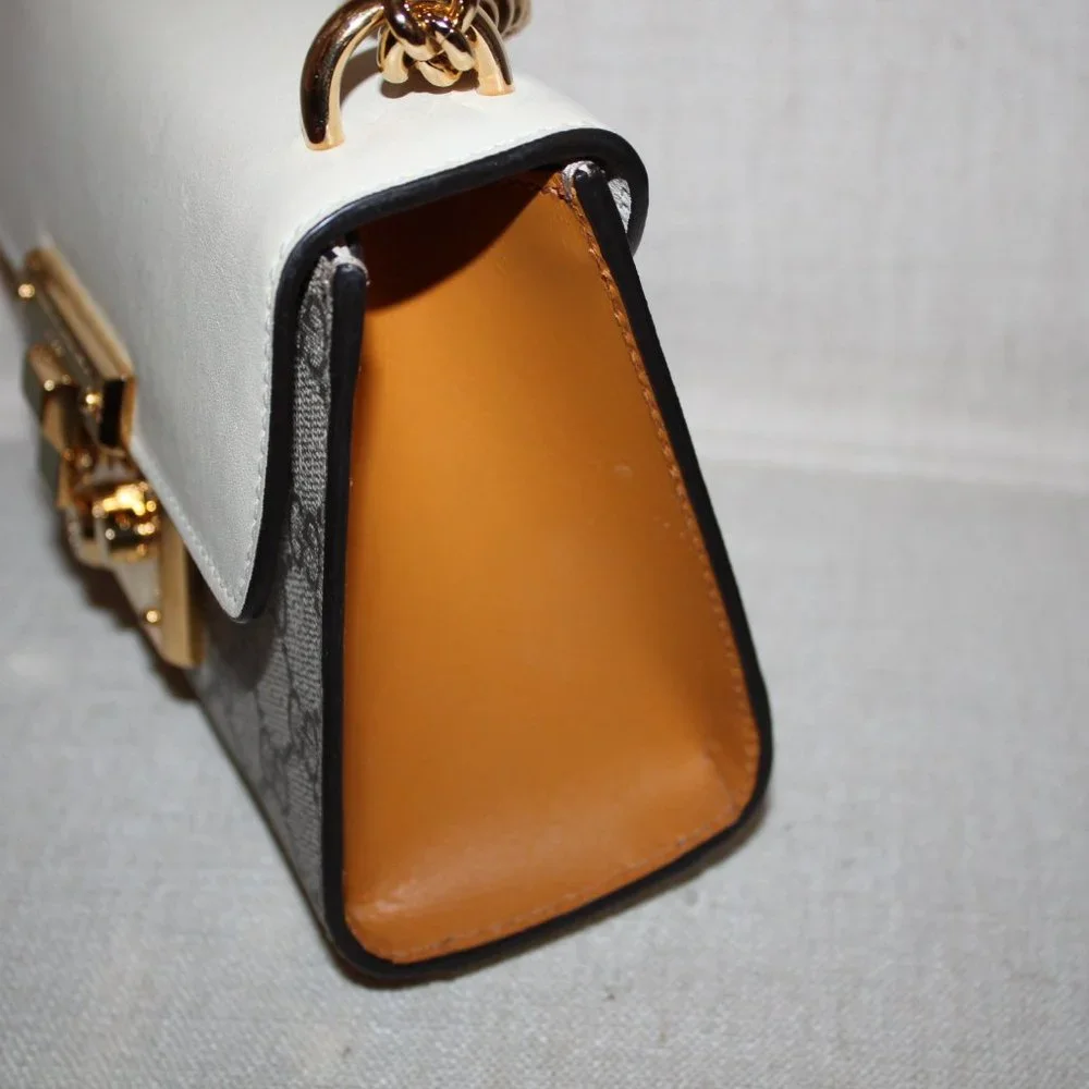 Gucci Padlock Mini GG Supreme Leather/Canvas Bag Ivory and Beige - Picture 8 of 15